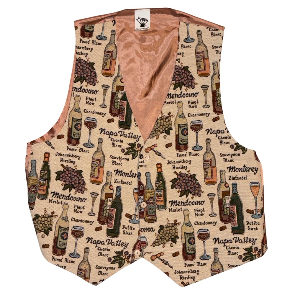 Chris's Stuff Mens Wine Tapestry Vest XL Napa Valley Mendocino Winery Waistcoat
